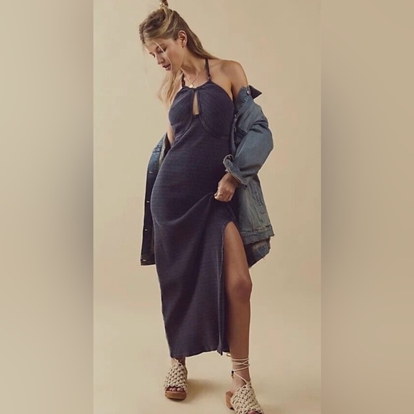 Free People Dresses & Skirts - Free People Terra Maxi Halter Dress Indigo - Size L